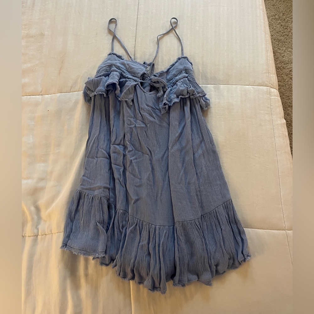 Blue linen/gauze mini romper, medium